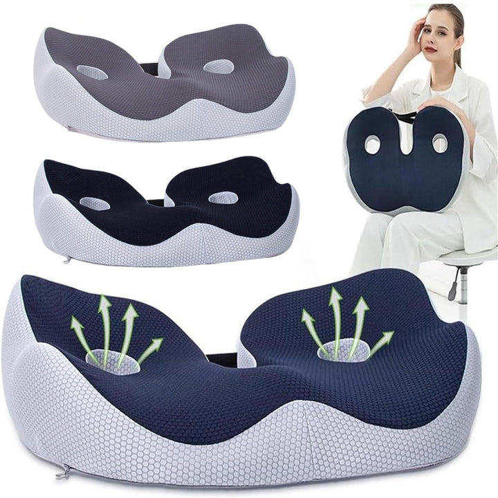 Premium Memory Foam Sit Bone Relief Cushion – Ergonomic Washable Seat Cushion for Pressure Relief, Breathable Comfort, Long 