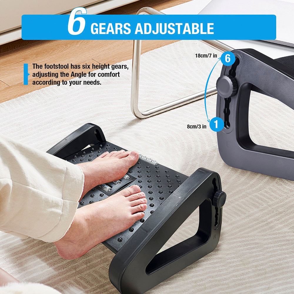 Premium Ergonomic Under Desk Footrest with Massage Surface, 6-Height Adjustable Foot Stool, Non-Slip Design for Office &  