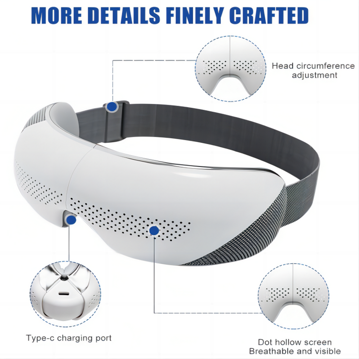 Premium Visible Eye Massager with Heat – Bluetooth Music, Air Pressure, Relaxation for Migraines, Reduce Eye Strain, Dark 