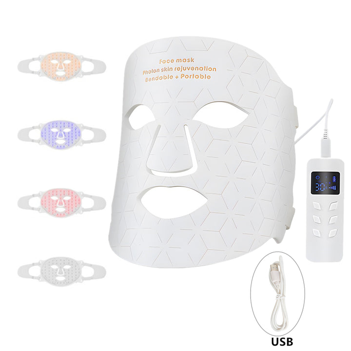 Premium Silicone LED Facial Mask with Neck Coverage - 4 Colors Photon Light Therapy, 168 LED Beads, Anti-Aging, Acne 