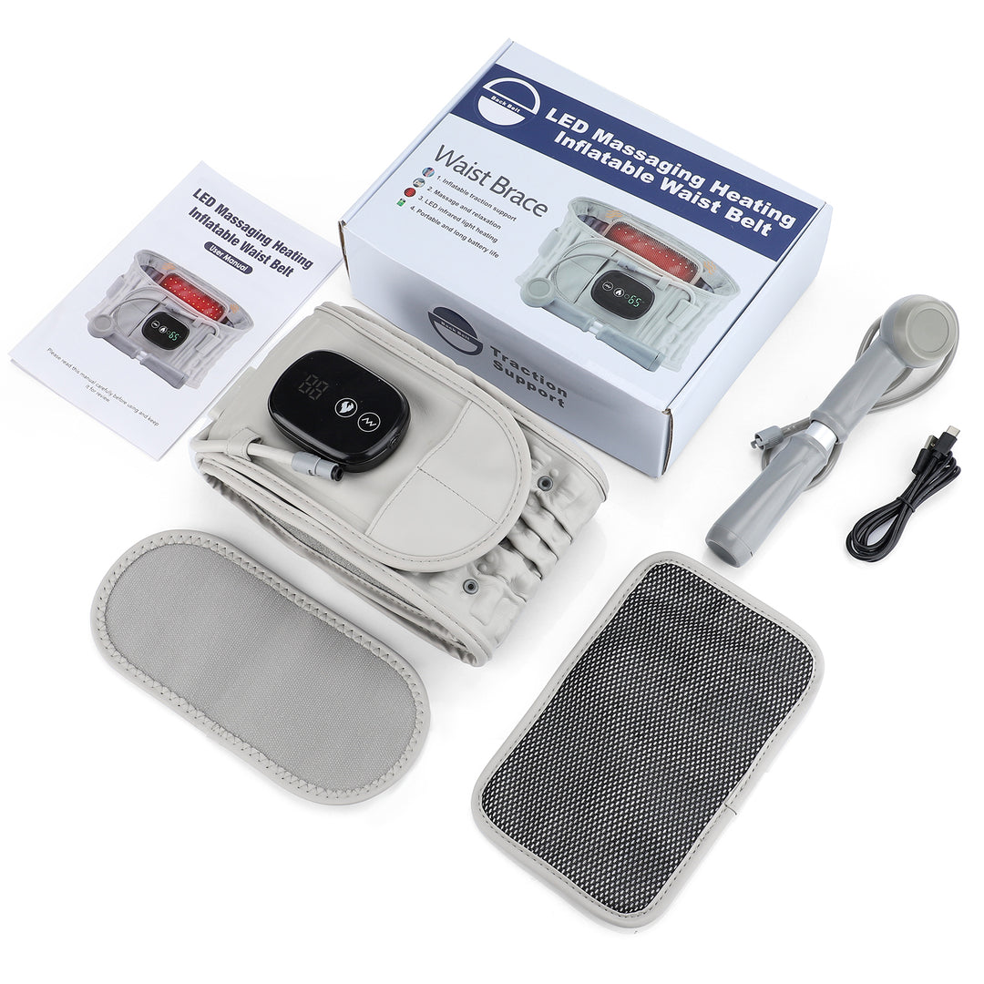 Premium Inflatable Back Support Belt with Heating & Vibration Massage – Pain Relief, Lumbar Traction, Red Light Therapy,