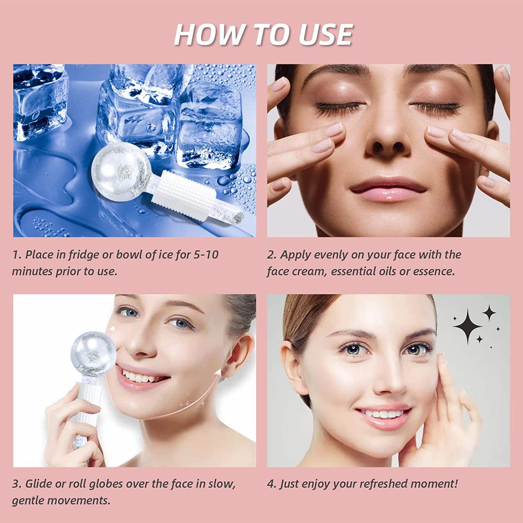 Premium 2Pcs Ice Globes for Facials – Cooling Face and Eye Massager, Facial Roller for Puffiness and Redness Reduction, Non