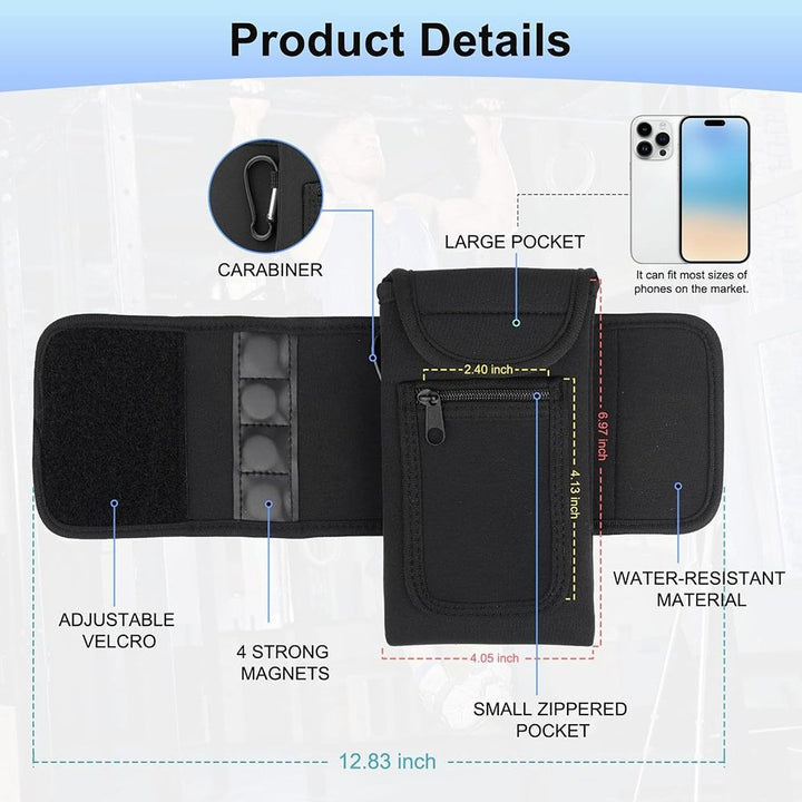 Premium Gym Magnetic Phone Bag – Anti-Slip Sleeve Pouch for 18-40 oz Water Bottle with Pockets for Keys, Cards, Headphones