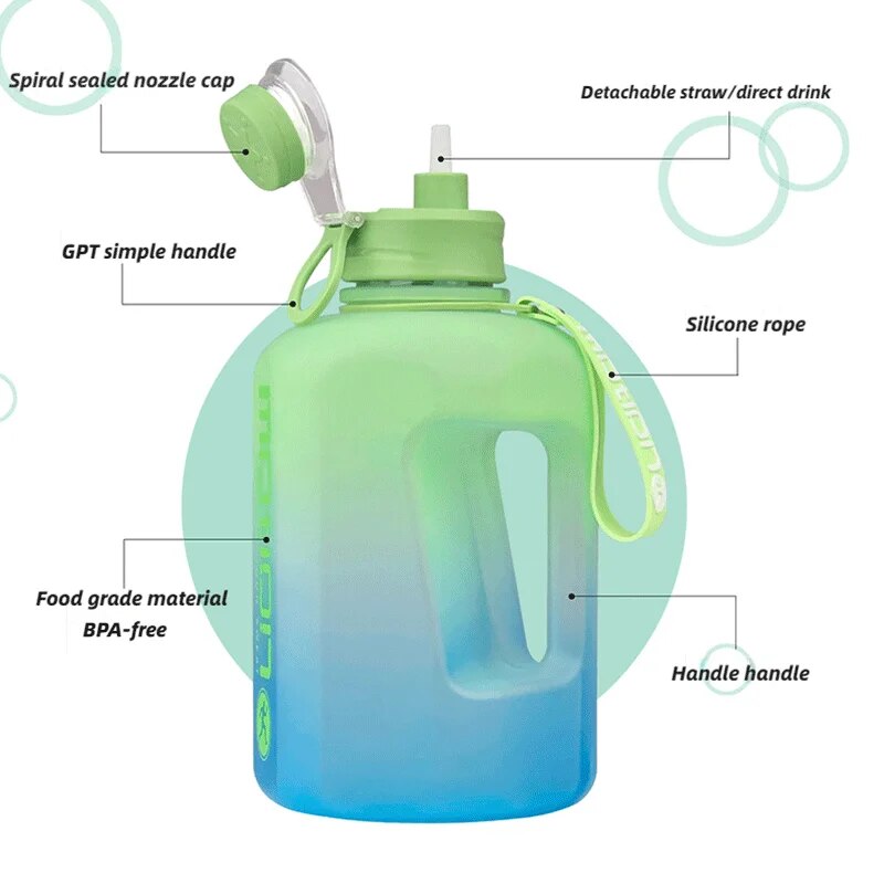 Premium 2.2L Large Capacity Sports Water Bottle – BPA-Free, Gradient Plastic, Portable Kettle with Straw, Leak-Proof, Ideal 