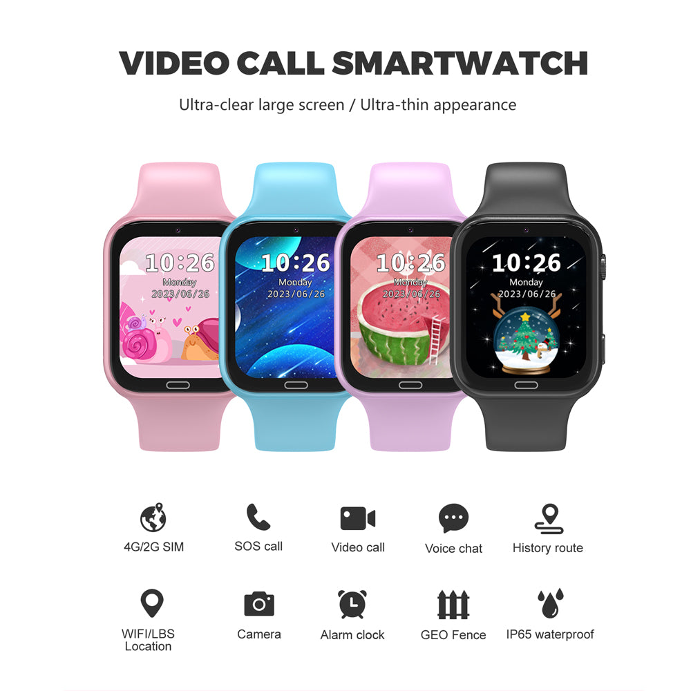 Premium Kids Smart Watch Phone – 2G GSM, LBS Location, SOS, Voice Chat, Camera, Flashlight, Alarm, Silicone Strap,