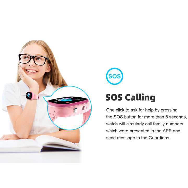 Premium Kids Smart Watch Phone – 2G GSM, LBS Location, SOS, Voice Chat, Camera, Flashlight, Alarm, Silicone Strap,