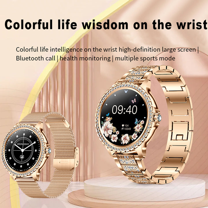 Premium Luxury Women's Smartwatch – Heart Rate, Blood Oxygen, Sleep Monitoring, Bluetooth Call, Diamond Bracelet, 1.32" HD 