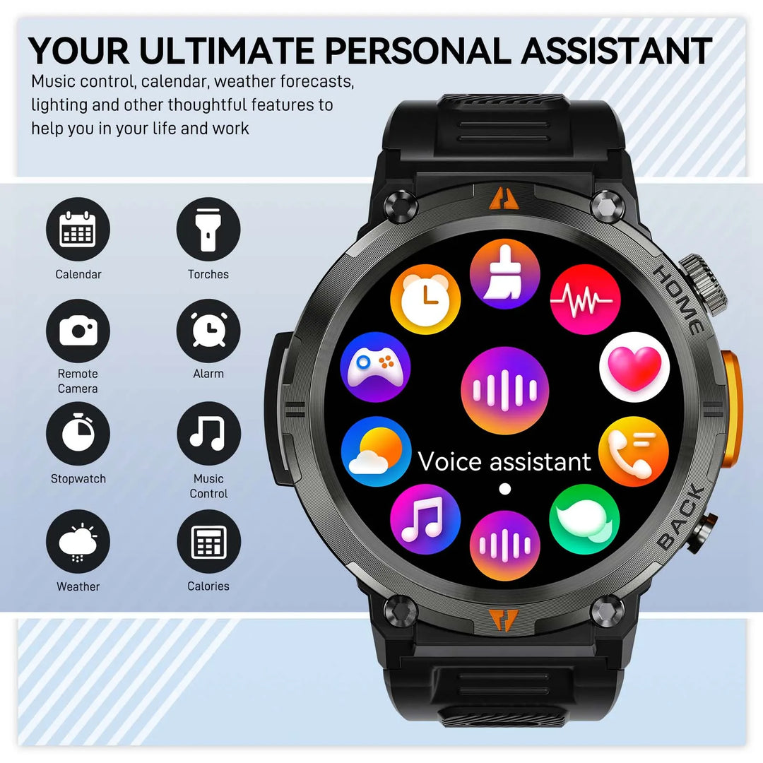 Premium Smart Watch for Men, Bluetooth Call, Full Touchscreen, Health Monitor, IP68 Waterproof, Fitness Tracker, Flashlight, Custom Faces, iOS & Android Compatible - StrengthXPhysiotherapy