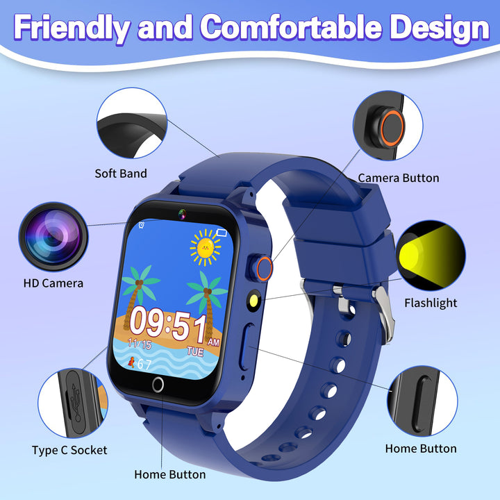 Premium 4G Kids Smartwatch – Video Call, GPS Tracking, IP67 Waterproof, 8GB ROM, Health Monitoring, Wi-Fi, Voice & Video