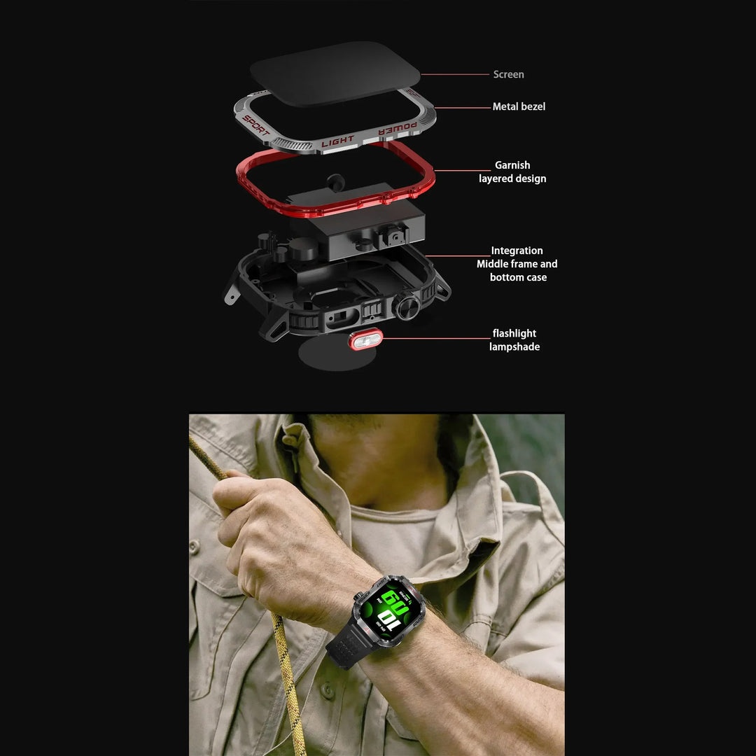 Premium GPS Smartwatch for Men – 2.01" HD Display, Waterproof, Bluetooth Calling, Compass, Flashlight, Fitness Tracker, 600mAh Battery, Outdoor Sport Mode - StrengthXPhysiotherapy