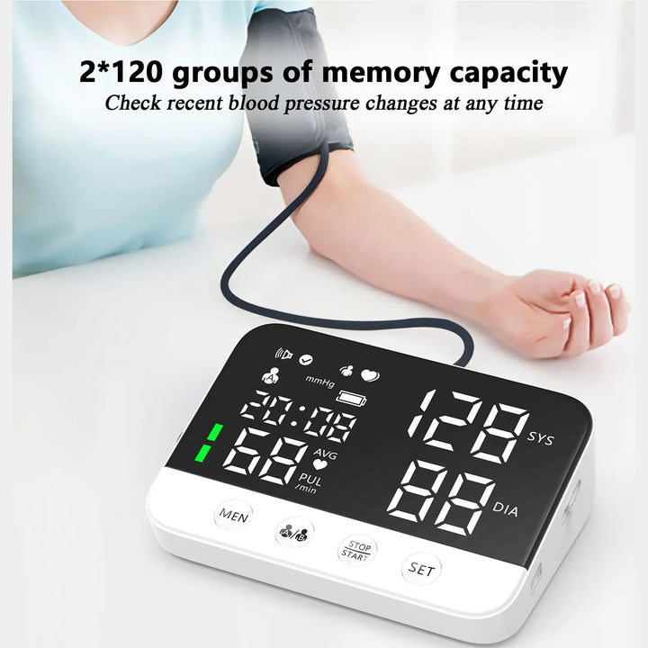 Premium Automatic Upper Arm Blood Pressure Monitor – LED Backlit Screen, 2X120 Memory Groups, Adjustable BP Cuff, Electronic Digital Blood Pressure Machine - StrengthXPhysiotherapy