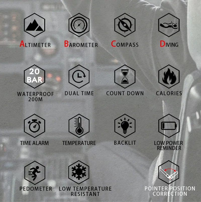 Premium Military Dive Watch for Men – 200M Waterproof, Altimeter, Compass, Barometer, Digital Clock, Thermometer, Pedometer, Stopwatch, Countdown Timer, EL Backlight - StrengthXPhysiotherapy