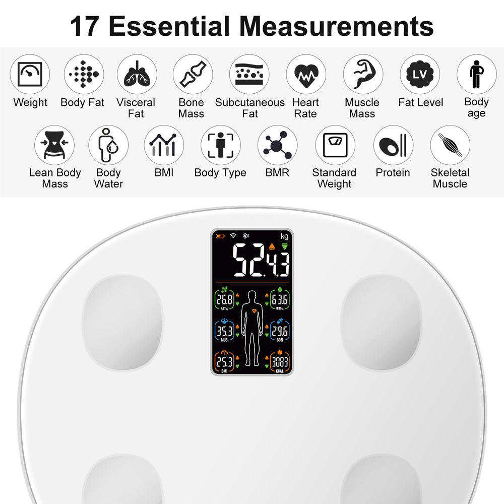 Premium Smart Body Weight Scale – Bluetooth Digital Scale with Large LCD Display, Tracks BMI, Body Fat, Muscle Mass, 