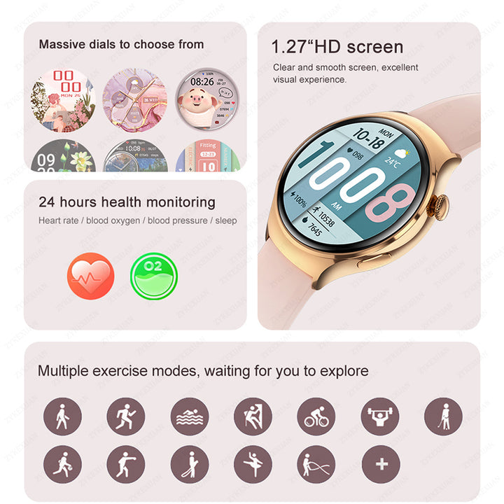 Premium Smartwatch for Women - AMOLED Display, Bluetooth Calling, NFC, GPS, IP68 Waterproof, Multiple Sports Modes, Heart 