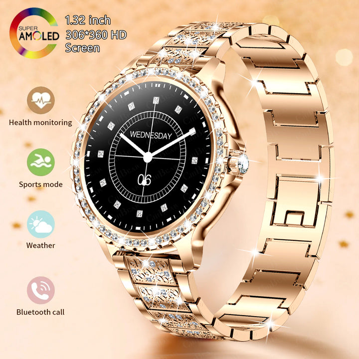 Premium Fashion Smartwatch for Women, 1.04" AMOLED Screen, Bluetooth Call, Metal Body, IP68 Waterproof, Heart Rate, Music 