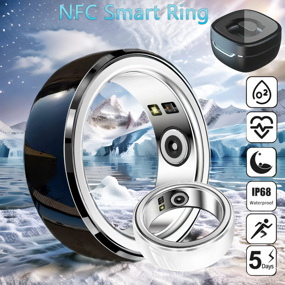 Premium Smart Fitness Ring with Charging Case - Heart Rate, Sleep & Health Monitoring, Blood Oxygen Detection, IPX8 