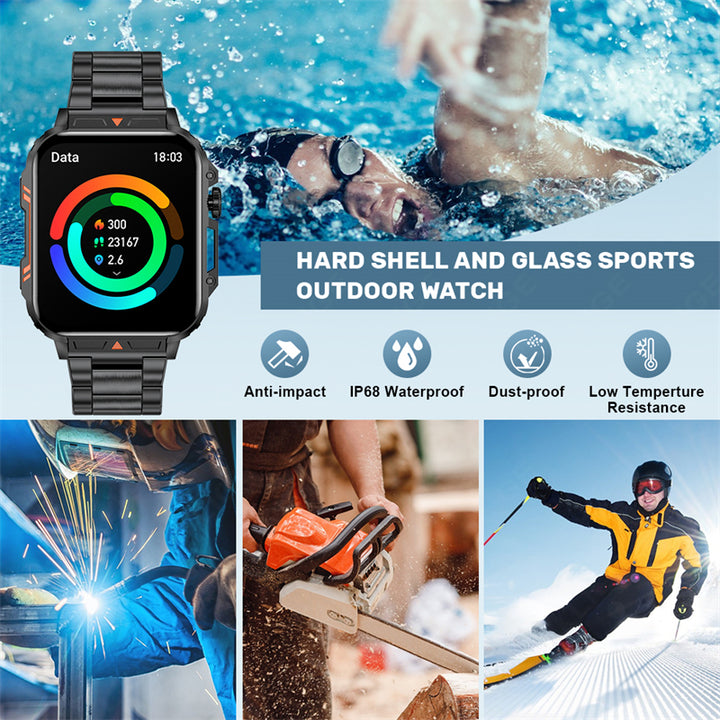 Premium Outdoor Military Smartwatch for Men - Bluetooth Calling, IP68 Waterproof, 100+ Sports Modes, 1.95-inch Display, Heart