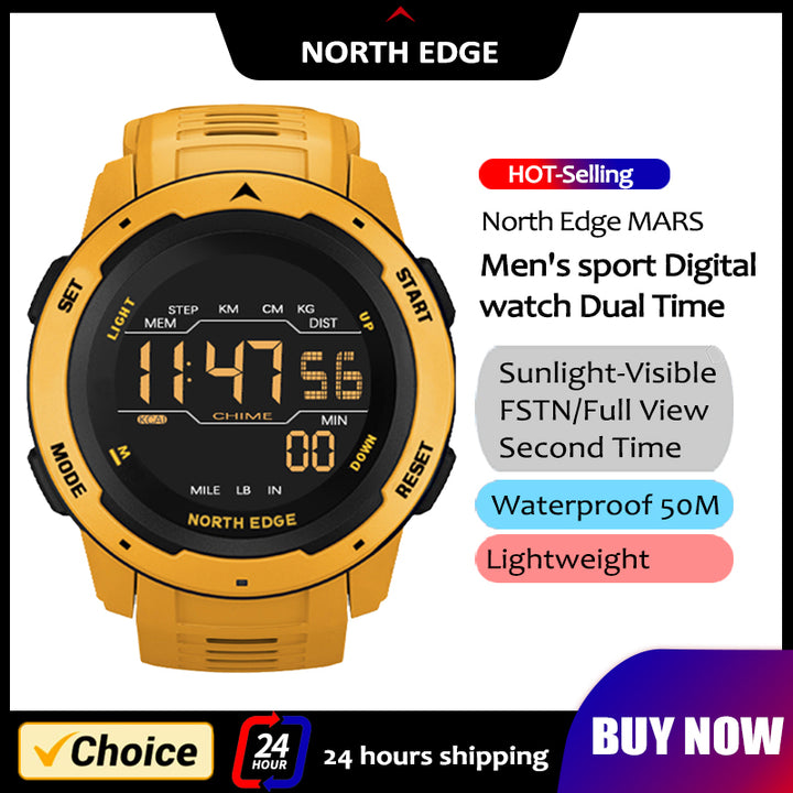 Premium Waterproof Sports Watch for Men and Women – 50M Waterproof, Dual Time, Pedometer, Stopwatch, Alarm, Countdown, 