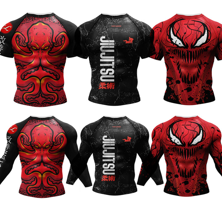 Premium Jiu Jitsu Rash Guard Set – 4-Piece MMA Sportswear Kit for Men, Includes Kimono T-shirt, Pants, Muay Thai Shorts, and 