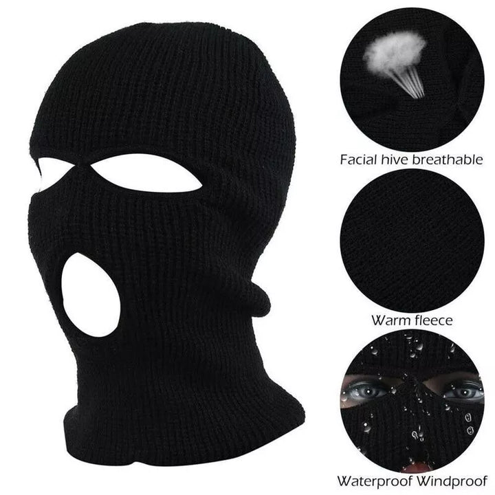 Premium Windproof Full Face Ski Mask – Men’s Wool Balaclava with 3 Holes, Warm Knit Winter Hat, Custom Embroidery, 16 Color