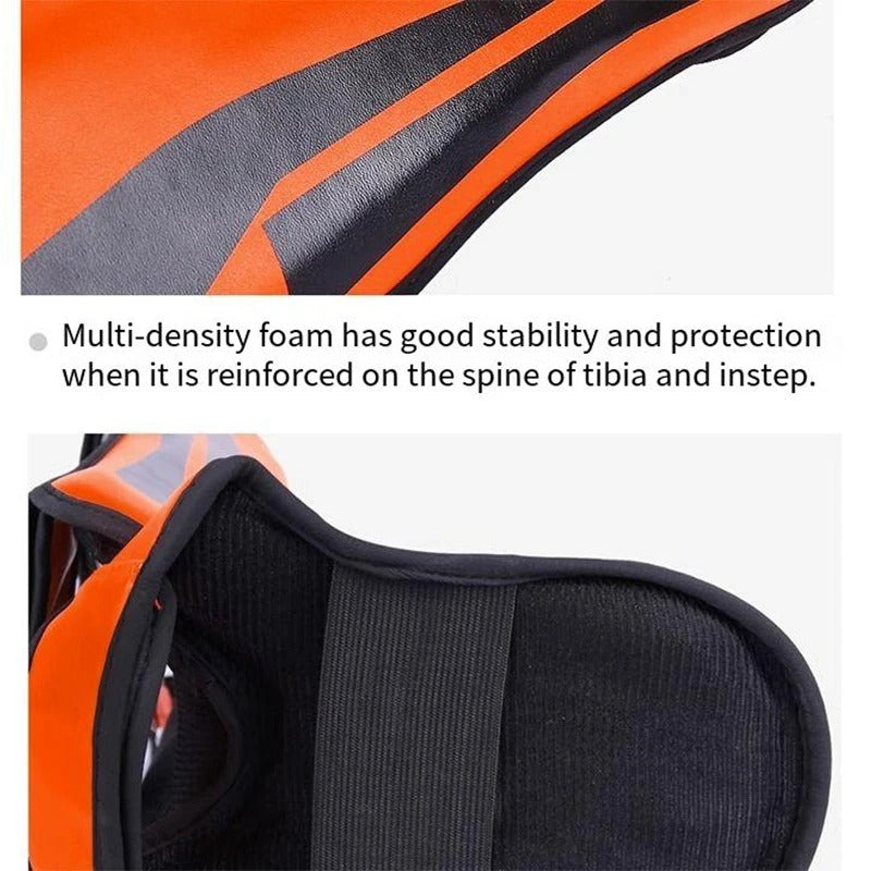 Premium Kickboxing Shin Guard Pads – Muay Thai, Boxing, MMA Leg Protector, Sanda, Wushu, Taekwondo Ankle Guards for Men & Women, EVA Soft PU Leather, Sizes S/M/L - StrengthXPhysiotherapy