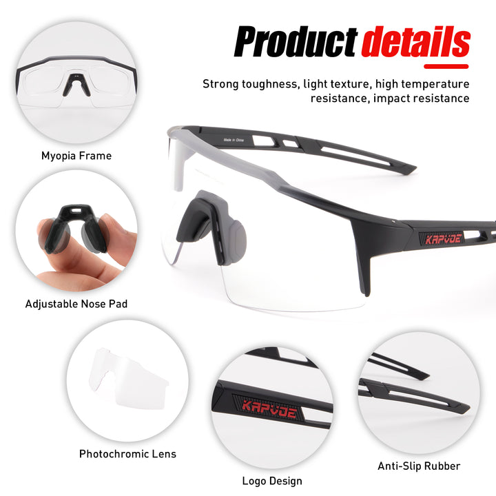 Premium Photochromic Cycling Sunglasses – UV400 Protection, Adjustable Lenses, Bike & Sports Eyewear for Men & Women