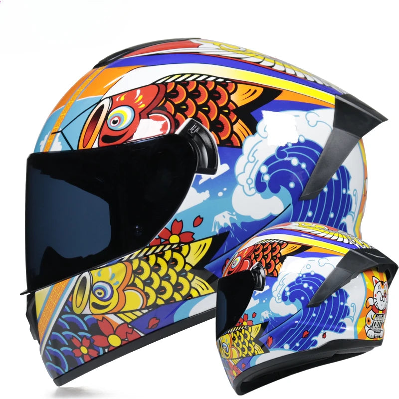 Premium Full Face Racing Motorcycle Helmet – Winter Warm Double Visor, Motorbike Sports Helmet, Adjustable Ventilation