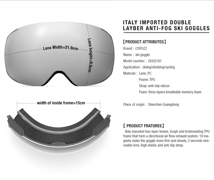 Premium Magnetic Ski Goggles – Quick-Change Lens, UV400 Protection, Anti-Fog, Explosion-Proof, Snowboard Ski Glasses for Men & Women, Includes Case and Yellow Lens - StrengthXPhysiotherapy