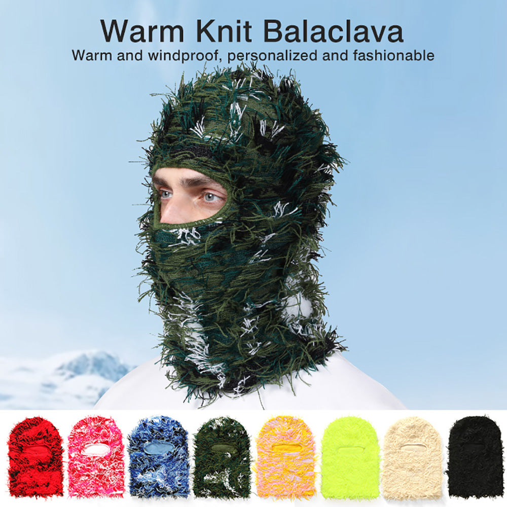 Premium Hip Hop Balaclava Beanie – Distressed Knit Ski Mask for Women, Camouflage Fuzzy Full Face Ski Hat, Outdoor Winter 