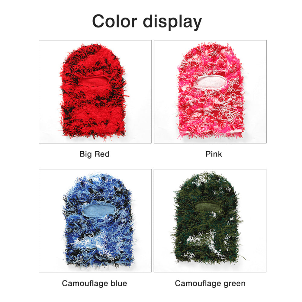 Premium Hip Hop Balaclava Beanie – Distressed Knit Ski Mask for Women, Camouflage Fuzzy Full Face Ski Hat, Outdoor Winter 