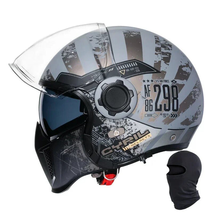 Premium Modular Motorcycle Helmet –Full Face & Open Face, Dual Lens, DOT ECE Approved, ABS Shell for Men & Women, Retro Style