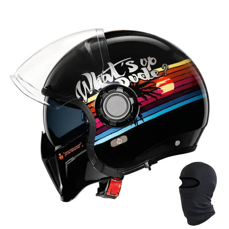 Premium Modular Motorcycle Helmet –Full Face & Open Face, Dual Lens, DOT ECE Approved, ABS Shell for Men & Women, Retro Style