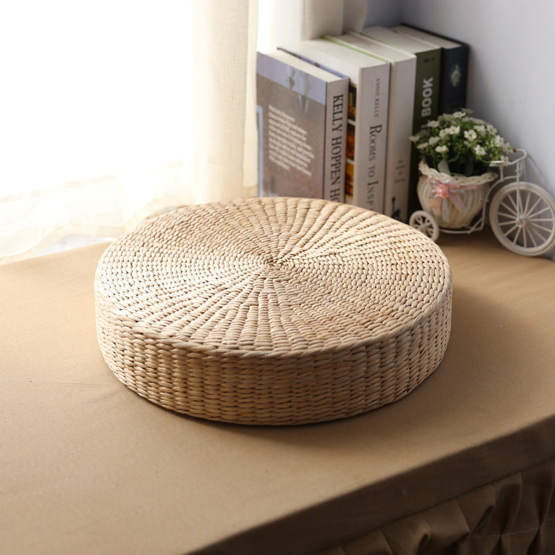 Premium Natural Straw Round Pouf – Handwoven Tatami Sitting Cushion for Living Room, Meditation & Worship – Eco-Friendly