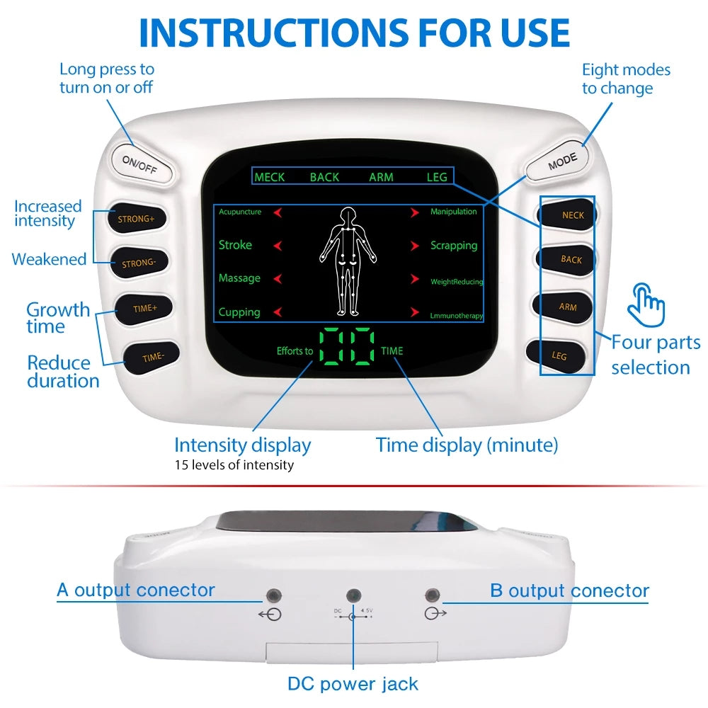 High Quality TENS EMS Muscle Stimulator 16-Mode Electric Acupuncture Body Massager for Pain Relief, Muscle Relaxation,  