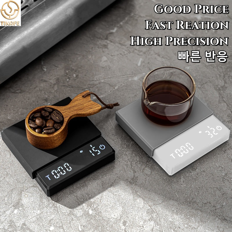 Premium Mini Espresso Coffee Scale - Smart Timer Kitchen Balance, USB Rechargeable, 2kg/0.1g Precision Measurement 