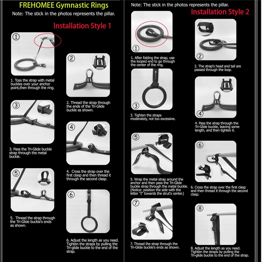 Premium Gymnastic Rings – 1000lbs Capacity, Adjustable Buckle Straps, Non-Slip Rings for Pull Up and Home Fitness, Durable