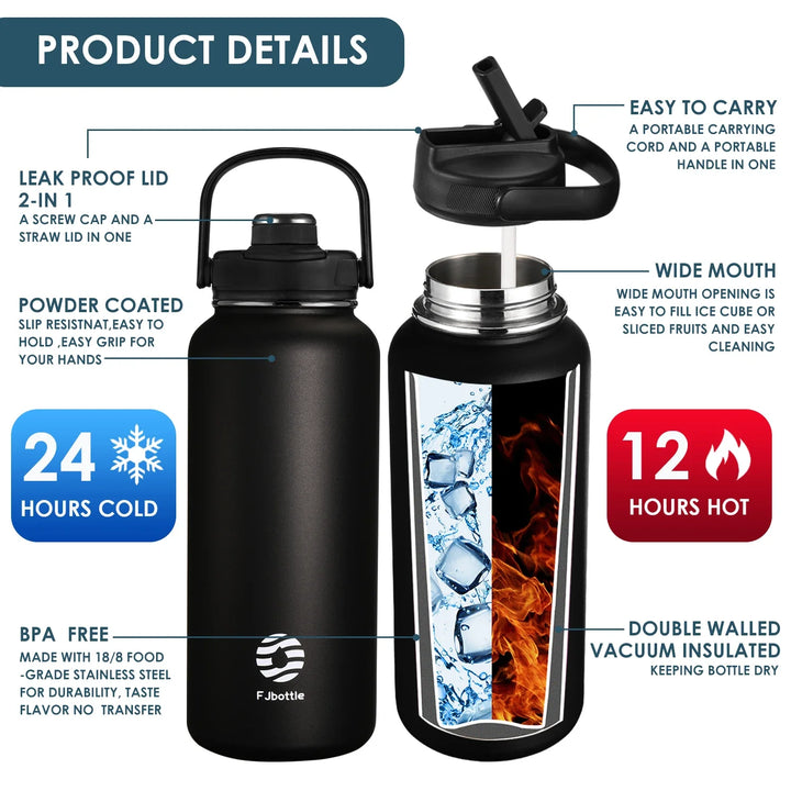 Premium Stainless Steel Thermos – Double Wall Vacuum Flask with Magnetic Lid, Leak-Proof Outdoor Sport Water Bottle, Thermal 