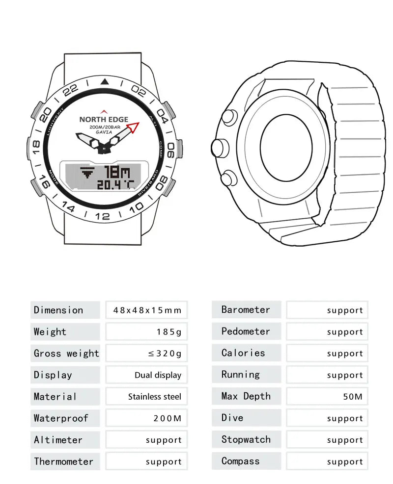 Premium Military Dive Watch for Men – 200M Waterproof, Altimeter, Compass, Barometer, Digital Clock, Thermometer, Pedometer, 