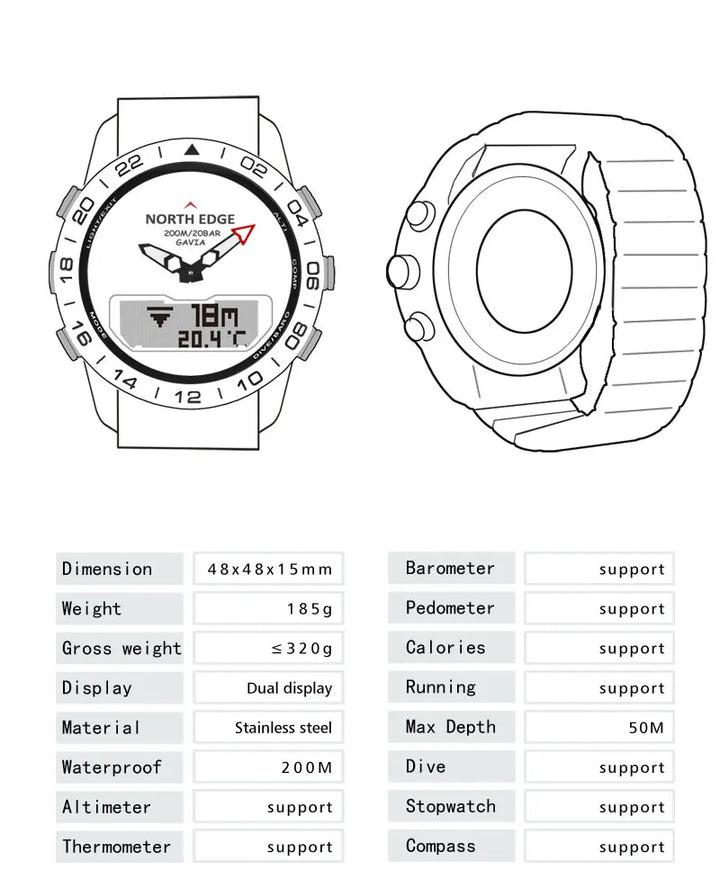 Premium Military Dive Watch for Men – 200M Waterproof, Altimeter, Compass, Barometer, Digital Clock, Thermometer, Pedometer, 