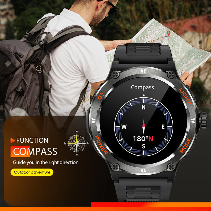 Premium Rugged Military Smartwatch for Men – 1.53" AMOLED, Bluetooth Call, GPS Tracker, 500mAh, 3ATM Waterproof, Outdoor 