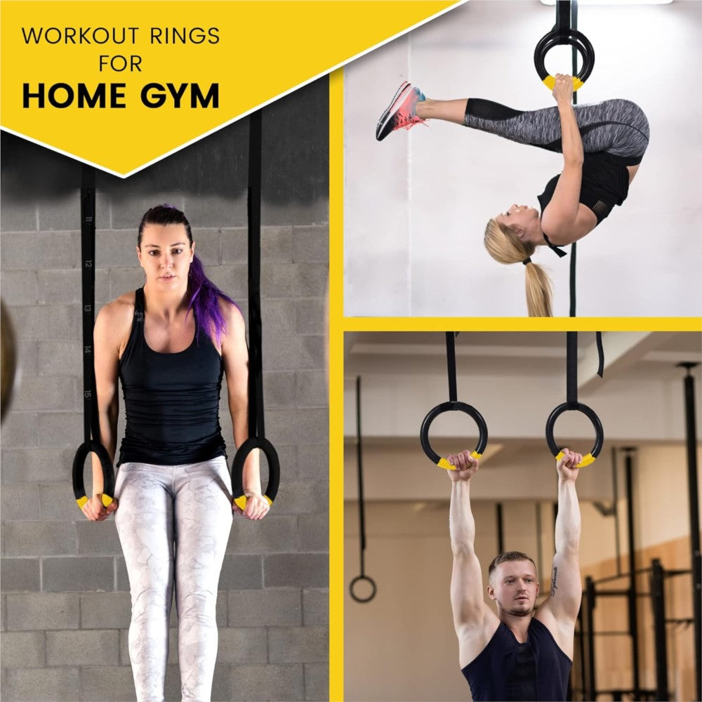 Premium Gymnastic Rings – 1000lbs Capacity, Adjustable Buckle Straps, Non-Slip Rings for Pull Up and Home Fitness, Durable