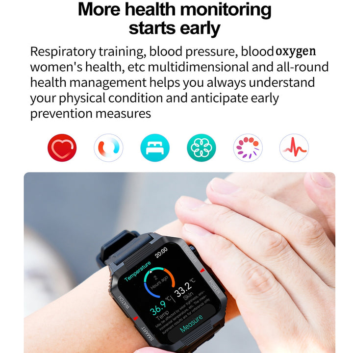 Premium GPS Fitness Tracker Smartwatch with 1.99 Inch HD Screen, Heart Rate, Blood Pressure, ECG, Blood Oxygen Monitoring – Bluetooth Call, NFC, 100+ Exercise Modes, Waterproof