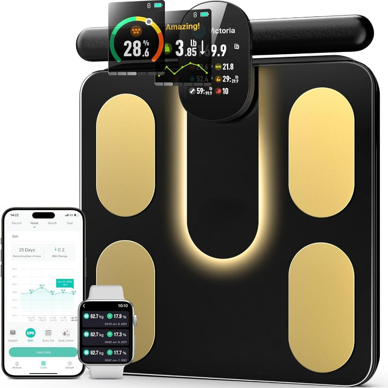 Premium Professional Smart Body Fat Scale – 8 Electrodes Body Composition Analyzer, Bioimpedance Technology, Accurate Weight 