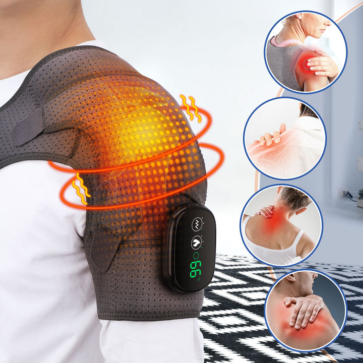 Premium Electrically Heated Shoulder Pads - USB Charging, 3 Heating Levels, 5000mAh Battery, Vibration Massage Device for  