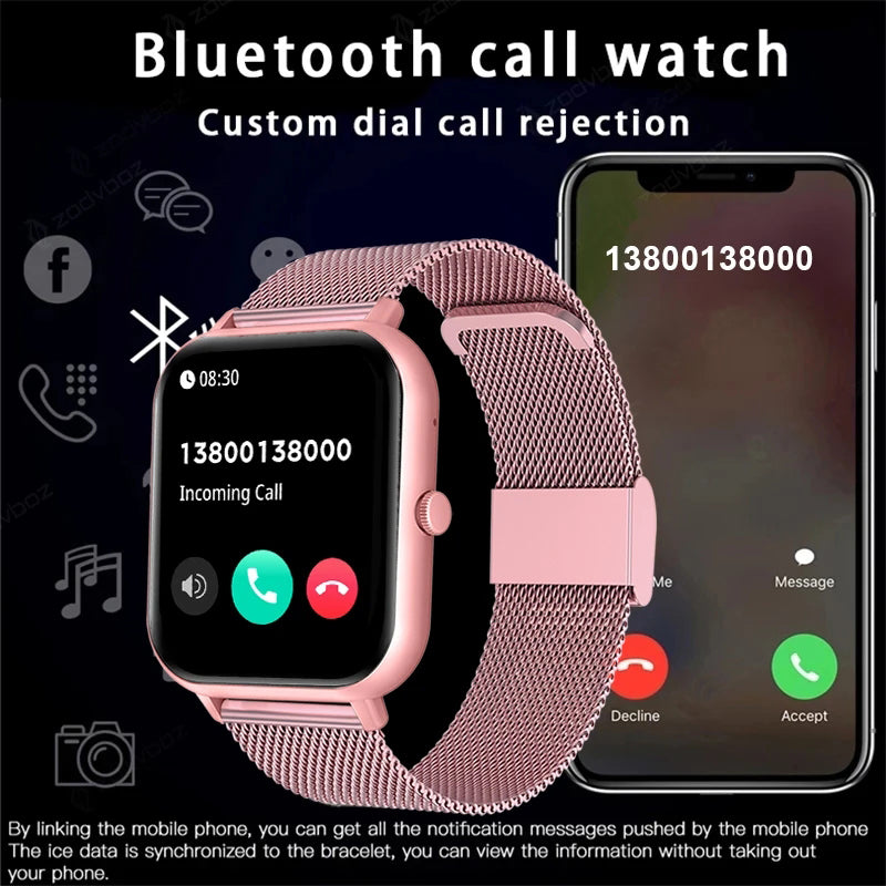 Premium Smartwatch for Women – Custom Dial, Bluetooth Calling, Music Control, IP67 Waterproof, Fitness Tracker, Heart Rate & 