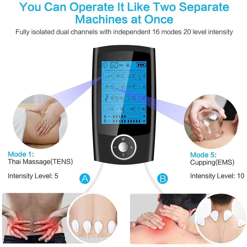 High Quality TENS EMS Muscle Stimulator 16-Mode Electric Acupuncture Body Massager for Pain Relief, Muscle Relaxation,  